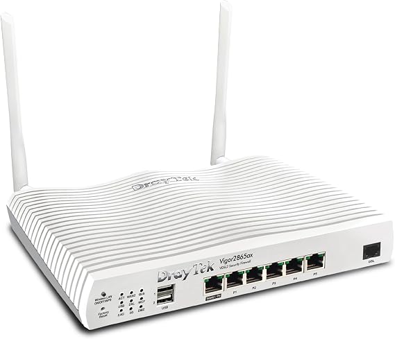 DrayTek Vigor 2865ax Ethernet Router, Wireless WiFi 6 AX3000 Dual Band, VDSL2 35b/ADSL2+, VPN, 5+1 GbE LAN Ports, Ideal For SMB