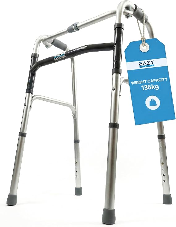 Eazy Lightweight Folding Walking Frame, Zimmer Frame, Adjustable Walker, Compact Elderly Mobility Aid, Portable Walking Frame for Seniors, Disabled Adults Rehabilitation
