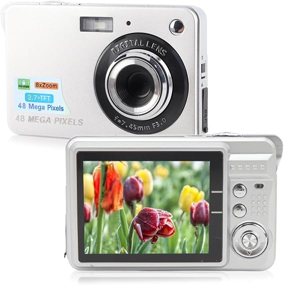 Digital Camera, 48MP 4K HD Pocket Compact Camera with 2.7 Inch TFT Screen, 8X Zoom Autofocus, Anti Shake, Portable Vlogging Camera, for Boys Girls Kids