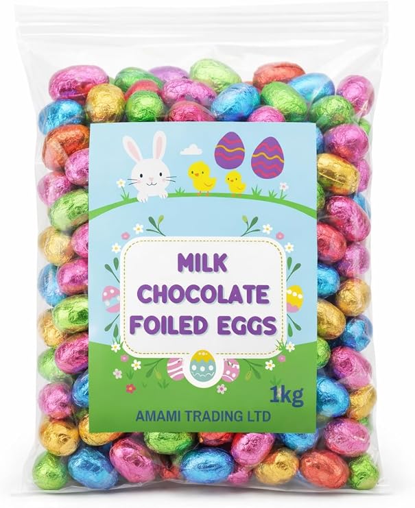 Solid Milk Chocolate Foiled Easter Eggs 1kg (200 Mini Eggs) – Kids Easter Egg Hunt, School Prizes, Party Bags for Boys & Girls - Bulk Easter Eggs