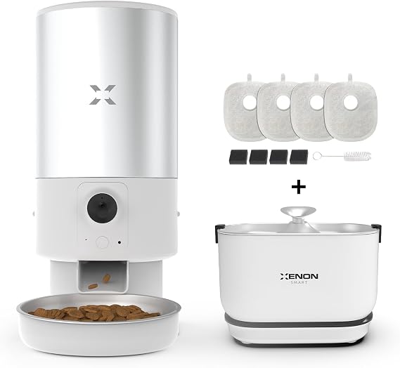 Xenon Smart Akıllı Otomatik Çelik Kedi Köpek Mama Kabı Besleme Kasesi Otomatik Bataryalı Şarjlı Sensörlü Su Pınarı Sebili ve Yedek Filtre 3'lü Pet Ürünleri Başlangıç Seti