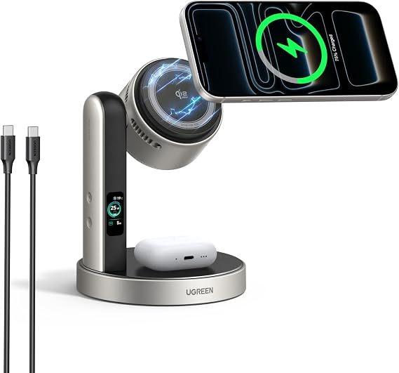 UGREEN MagFlow Pro 2 in 1 Wireless Charger Qi2 25W, Tec Fan