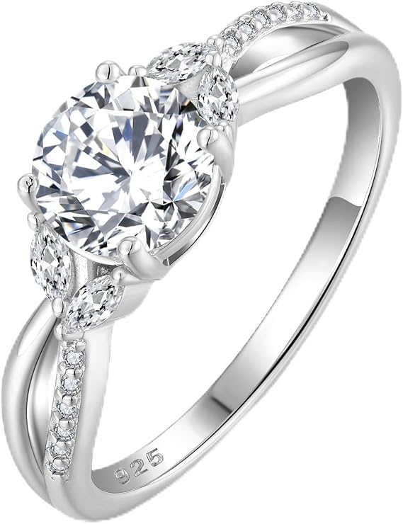 FJ Infinity Promise Ring for Her 18K White Gold Plated 925 Sterling Silver Engagement Ring Wedding Anniversary Eternity Rings for Women
