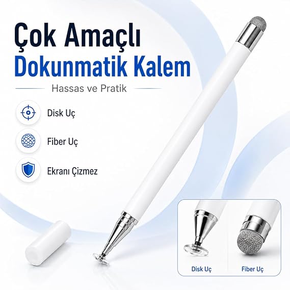 Sneezy Samsung Galaxy Tab A11 X130 İle Uyumlu Çift Uçlu Dokunmatik Kalem Disk Fiber Uç
