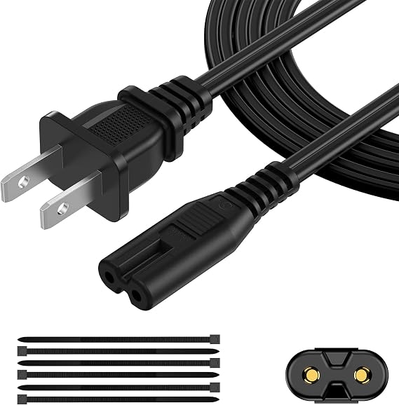 AC Power Cord 10FT1 Pack, 2 Prong TV Power Cord, Power Supply Cable Replacement for Xbox One S, Xbox One X, Xbox Series X, PS3, PS4, PS5, Compatible for Printer, Monitor, Sound Bar, Game Console