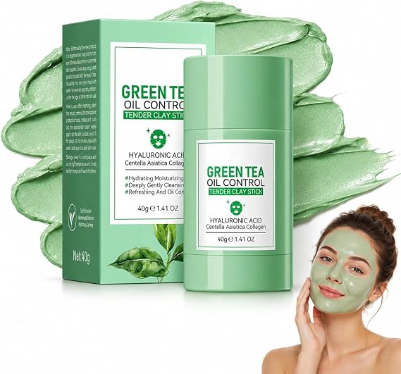 Centella Asiatica Mud Mask Stick, containing centella asiatica, green tea extract, and salicylic acid, deep cleanses, soothes and calms, suitable for acne-prone skin (green).