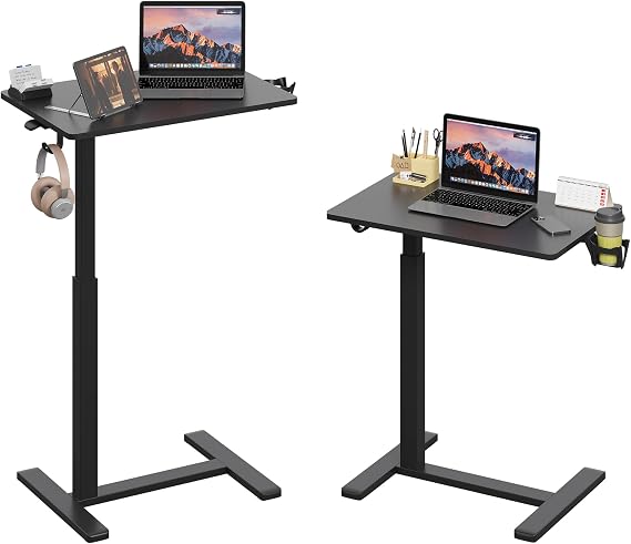 Mobile Small Standing Desk Gas Spring Height Adjustable Rollable Portable Laptop Desk with Lockable Wheels Computer Workstation Rolling Podium (It is Black Type-C 48 x 65 cm)