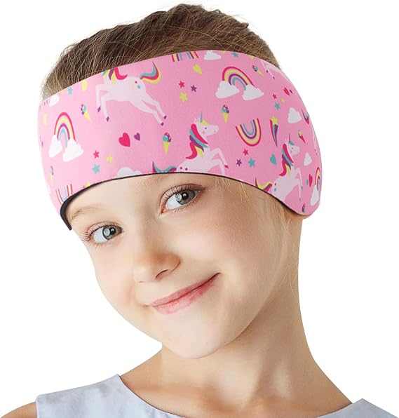 SSKHE Swimming Headband for Kids Adults, Cartoon Waterproof Adjustable Headband Ear Band Bathing Swimmer Ear Protection (Pink, One Size)