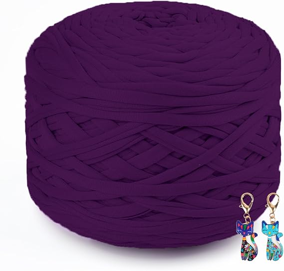 Yarn for Crocheting Tote Bags, T Shirt Yarn, Elasticated Yarns for Bags and Bowls, Chunky Yarns for Beginners, 285g, 22-Violet