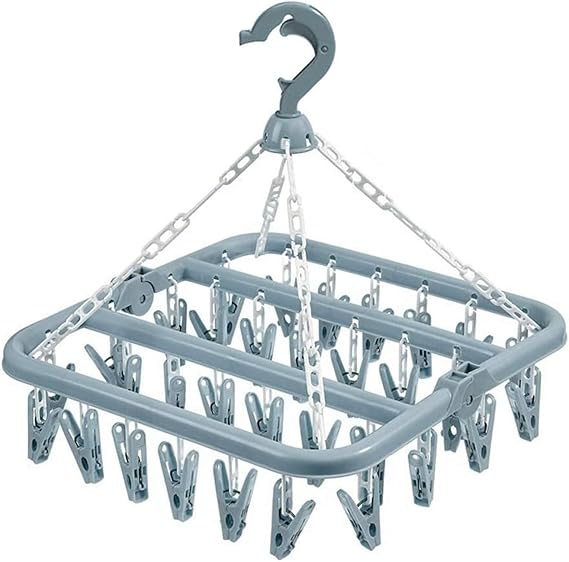Clothes Drying Hanger with 32 Clips and Drip Foldable Hanging Sock Rack