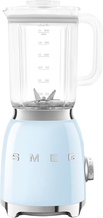 Smeg BLF03PBUK Retro 50's Style Jug Blender with Stainless Steel Blades, 4 Speed Settings and 3 Pre-set Programs, 1.5 Litre, 800W, Pastel Blue