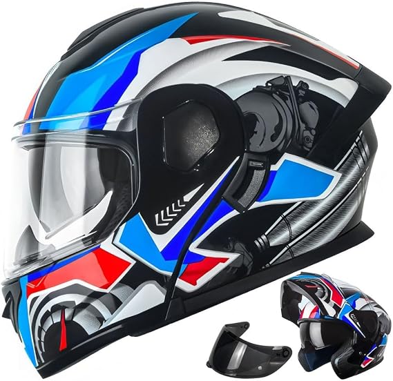 Modular Motorcycle Helmet DOT Certified -Dual Visor (Built-in Sun Shield)| Lightweight ABS Shell |Aerodynamic Ventilation System | Quick-Release Washable Liner for Adults Men Women