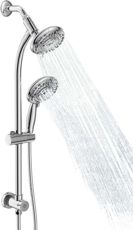 Handheld Showerhead & Rain Shower Combo for Easy Reach, 27.5" Drill-free Stainless Steel Slide Bar, 5”of 5-setting Handheld Shower and Showerhead, with 5ft Hose - Polished Chrome