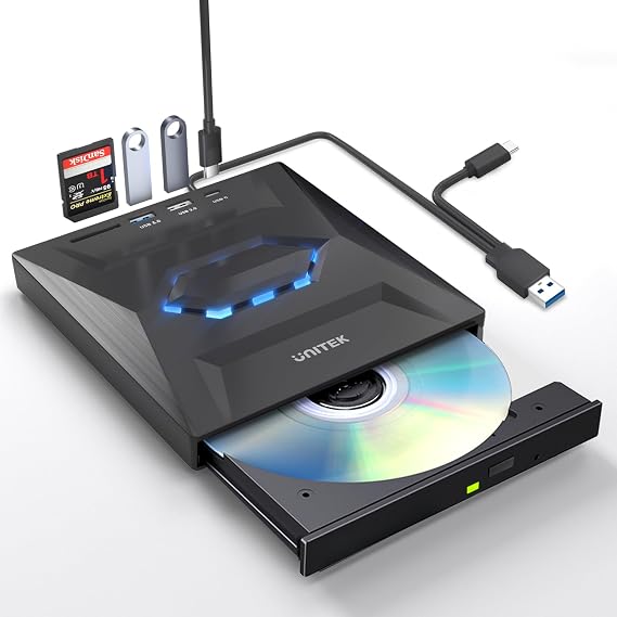UNITEK External CD DVD Drive for laptop, USB 3.0 Type-C CD ROM Burner