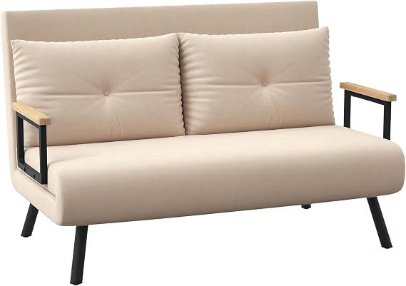 HOMCOM 2 Seater Sofa Bed Click Clack Convertible Bed Settee Beige
