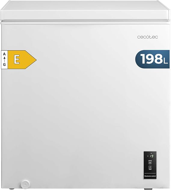 Cecotec Horizontal Freezer 198L Bolero CoolMarket Chest 198P White E. Basket with Handles, Electronic Control LED, UltraContact D-Cool, Dual Function, ZeroG Door (80º-30º), Fast Freezing, Compact [Energy Class E]