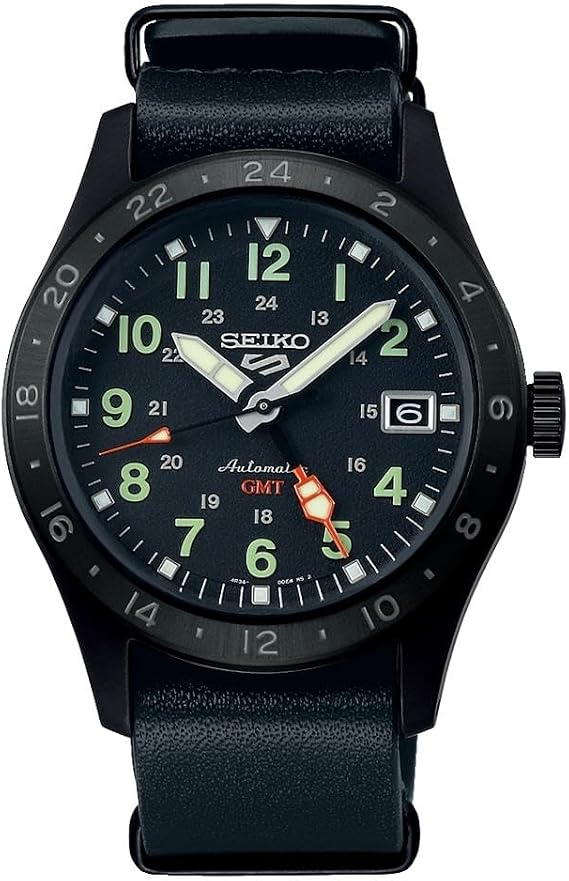 Seiko Erkekler için 5 GMT siyah kadran paslanmaz çelik saat SSK023K1