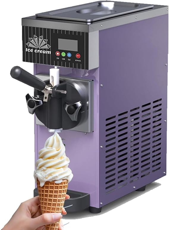 Single Flavor Commercial Ice Cream Machine,Commercial Soft Serve Ice Cream Machine,Lcd Panel Auto Clean Pre-Cooling,For Restaurants & Dessert Shops Countertop Soft Serve Ice Cream Maker,Purple