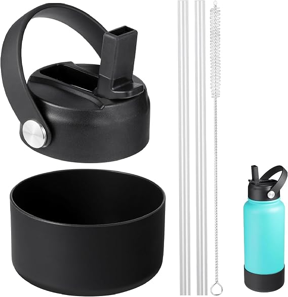Straw Lid for Hydroflask Wide Mouth 32 40 oz and Water Bottle Boot for Hydro Flask Sports Water Bottles 32 40oz,BPA-Free, Non-Toxic (Black)