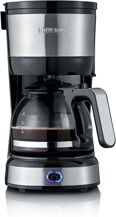 SEVERIN - 4 cup small drip coffee maker, filter coffee maker / American coffee maker with glass carafe, automatic shut-off, brushed stainless steel, 750 W, KA 4808