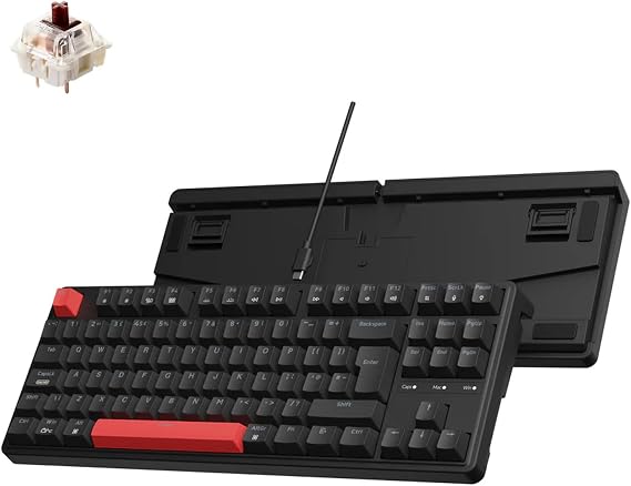 Keychron C3 Pro Custom Gaming Keyboard ISO UK Layout, QMK Programmable 87 Keys Compact TKL Wired Mechanical Keyboard, Red LED Backlits Gasket Mount with Brown Switches for Mac/Windows/Linux