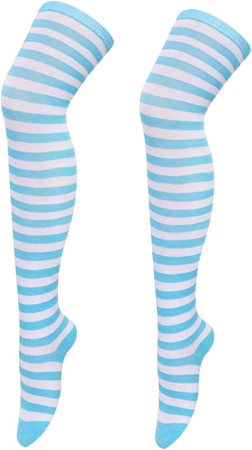 STKOOBQ Christmas High Long Stockings Overknee Socks Christmas Cosplay Party Costumes Socks Knee High Long Striped Stockings 1 Pair Womens Hat and Gloves Set Winter