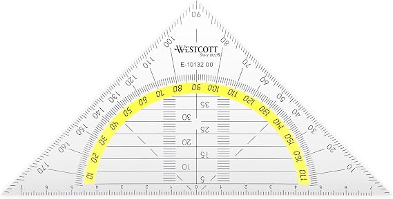 Westcott 14cm Protractor | Clear Unbreakable Plastic Protractor with Yellow Scale | Technical Scale and Protractor for School, College or Office | E-10132 00