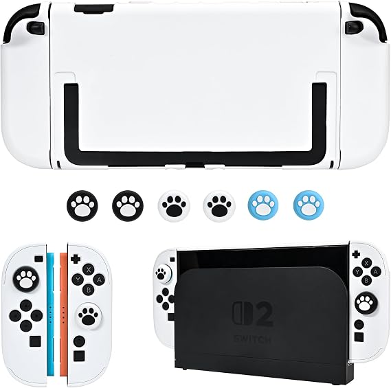 DLseego Protective Hard Case for Nintendo Switch 2 (2025), Slim PC Grip Cover for Joy Con, Detachable JoyCon Controller Protectors-Shockproof & Scratch-Resistant Console Shell, 6 Thumb Grips - White