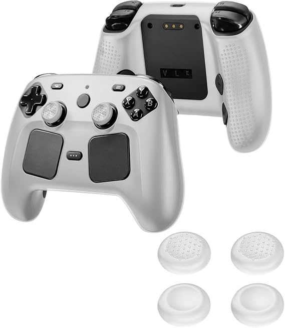 Transparent Silicone Case for Valve Steam Controller 2026/Steam Controller 2, powfix Anti Slip Anti Sweat Drop Proof Soft Protective Cover with 4PCS Keycaps, Ergonomic Dustproof Skin Sleeve