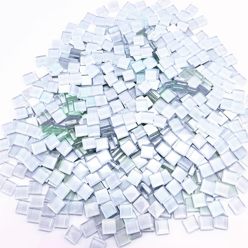 500G 1.1LB Bulk Crystal Mosaic Tiles, Assorted Color Opaque Mosaic Glass Crafts Supplies Handmade Crafts for DIY Picture Coaster Home Kitchen Bathroom Mosaic Decoration0.4x0.4 inch, White