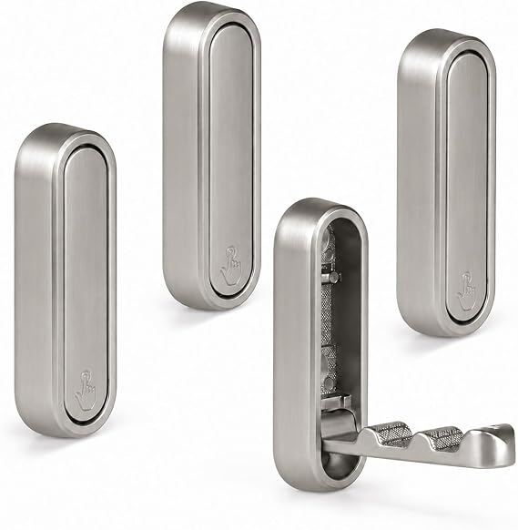 KASURE 4 Pack Foldable Hidden Wall Hooks Zinc Alloy Flip Down Coat Towel Hooks,Heavy Duty Wall Mount Storage Hooks for Bathroom Kitchen Bedroom Hallway (Silver)