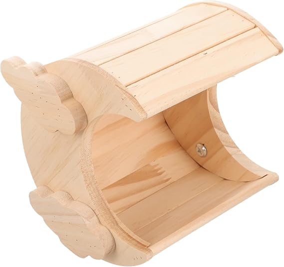 Hamster Cage Wooden Hideout Moon Shape 7.07X6.48 Solid Wood Indoor Shelter for Gerbils and Small Pets