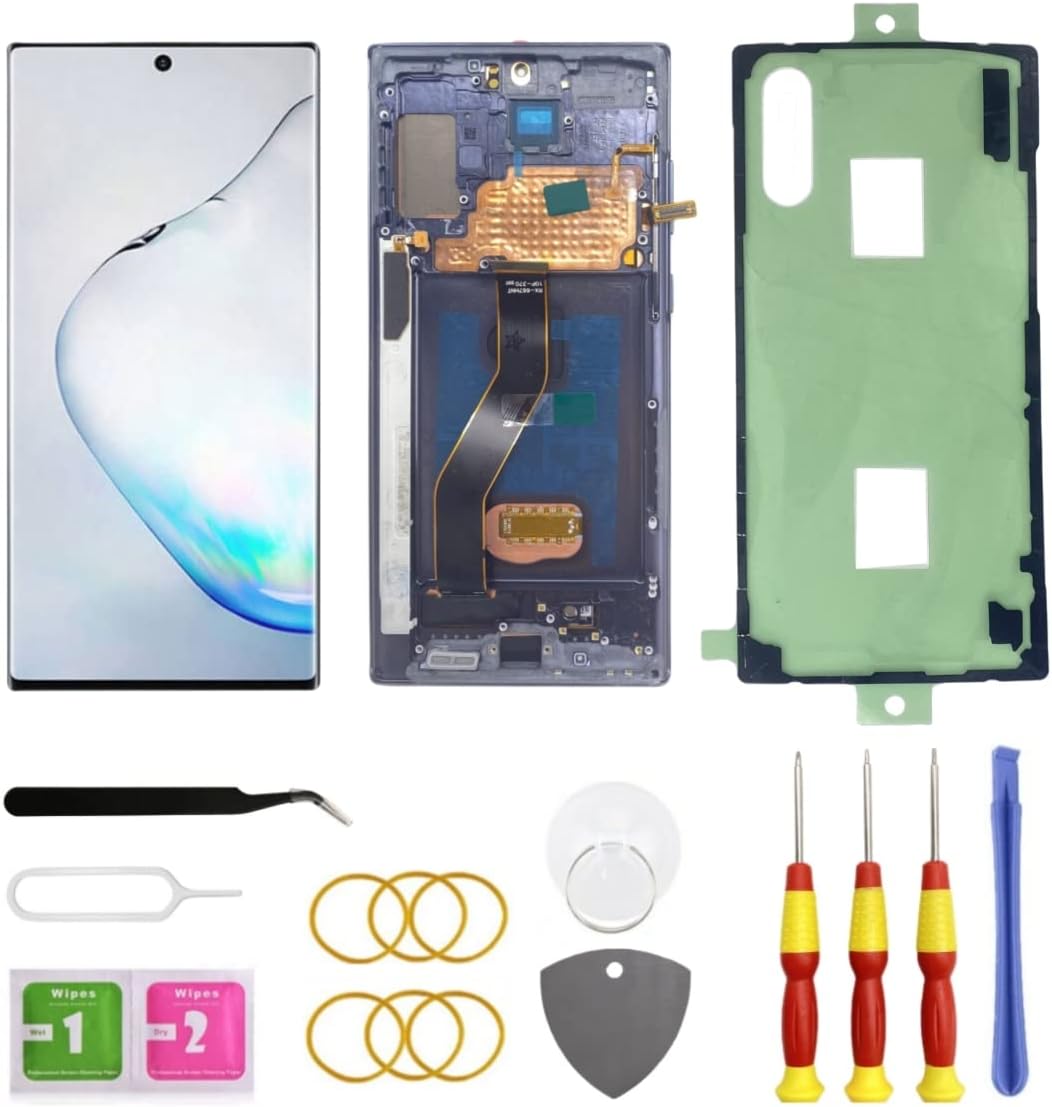 LNONLS OLED Samsung Galaxy Note 10 Plus LCDスクリーン交換用 フレームノート10 5Gディスプレイスクリーンタッチデジタイザーアセンブリツールキット N975F N975U ブラック