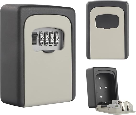 Xample Wall Mounted Key Safe - Combination Key Safe Outdoor Key Box - Wall Mount Key Lock Box - Push Button Wall Mounted Key Safe - Key Cabinet Key Safe Box Wall Mounted - Keysafe (Grey)