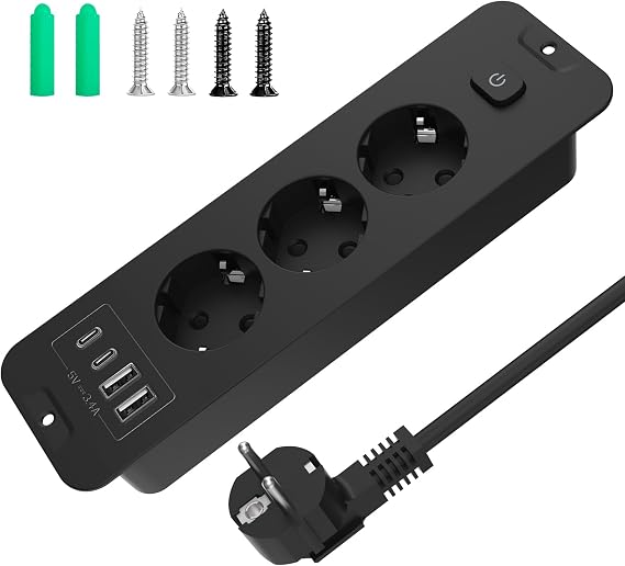 Retractable Socket USB-C PD 20 W 3-Way Socket Strip Built-in Socket