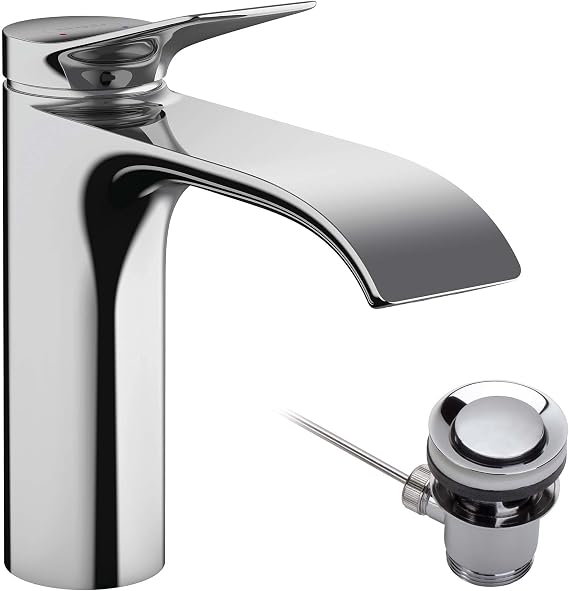 hansgrohe Vivenis Lavabo Armatürü, Çıkışlı Banyo Musluğu Yükseklik 110 mm, Çekme Çubuklu, Banyo Armatürü Su Tasarruflu, Krom [Enerji Sınıfı A]