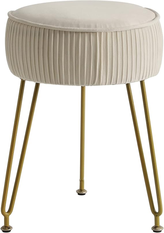IBUYKE Makeup Vanity Stool, Velvet Footstool, White L/G-30M