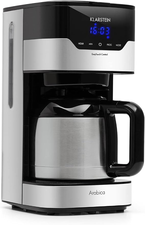 Klarstein Coffee Machine Arabica with Filter • Filter Coffee Machine • 800 Watt • EasyTouch Control • 1.2 L • up to 12 Cups • incl. Permanent Filter • Silver-Black
