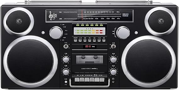 Portable Bluetooth CD Player Boombox - Retro Cassette Player with AM/FM Radio, CD/USB/Cassette/Bluetooth/AUX Input, Built-In Speaker and High Fidelity Sound in Black