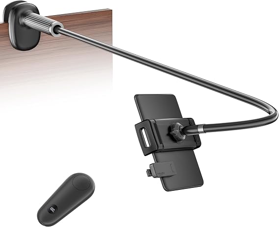 VOLTIFYMAX Tablet Holder with Kindle Page Turner for Reading in Bed, Adjustable Gooseneck Tablet Stand Arm Clicker for Kindle Accessories, Tablets, iPhones 4.7''-11'', Ideal for E-reader Enthusiast