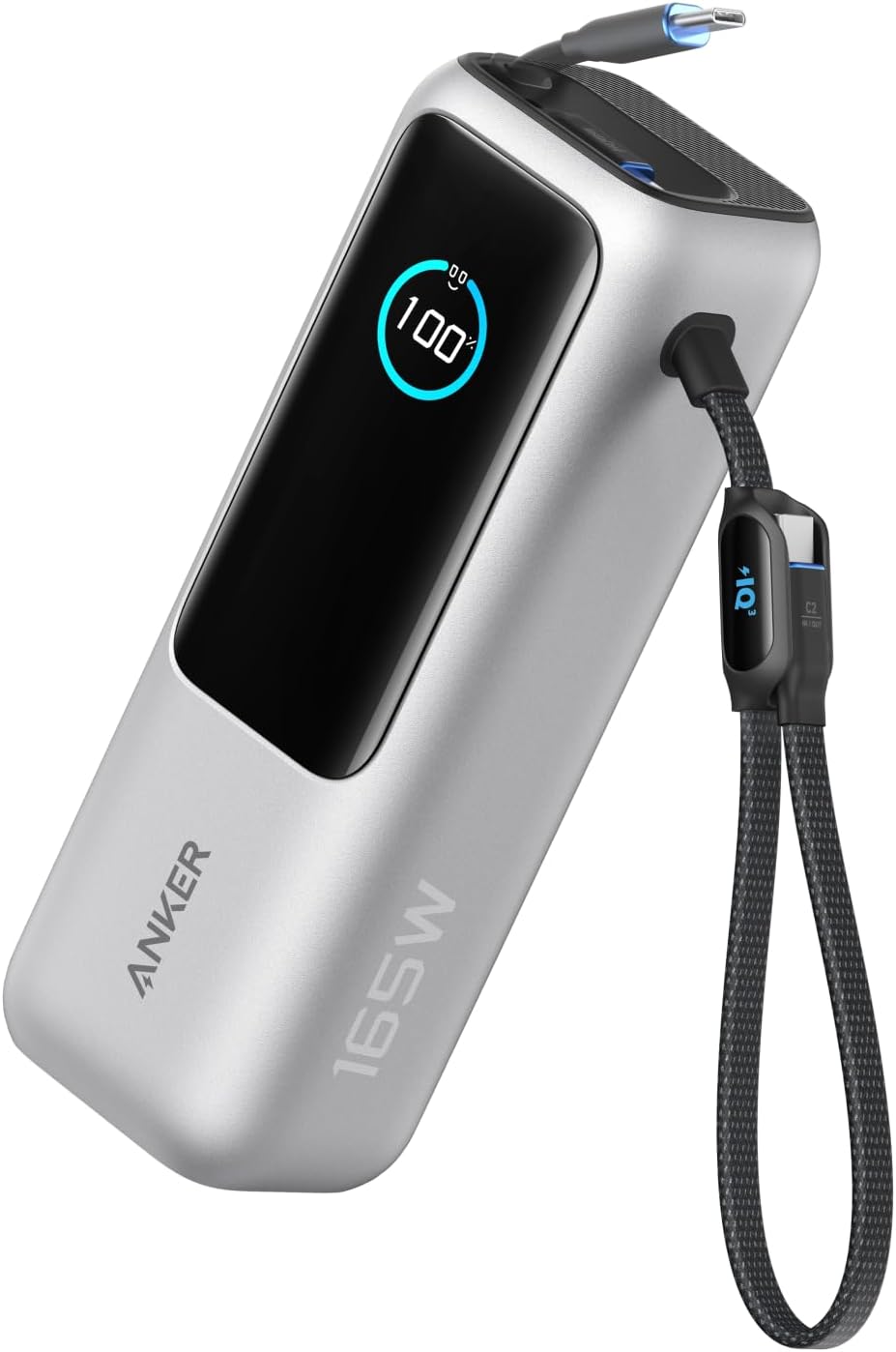 Anker Power Bank 25000mAh, Built-In & Retractable USB-C Cable PD CompatiblePSE Technical Standards CompliantUSB-C Input Compatible  165W Output, MacBook PD Compatible with Windows PC, iPad Pro