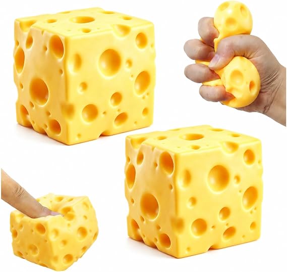 2Pcs 5cm Unbreakable Cute Toys Stress Ball Cheese Block Sensory Toy Relieves Stress for Kids And Adults