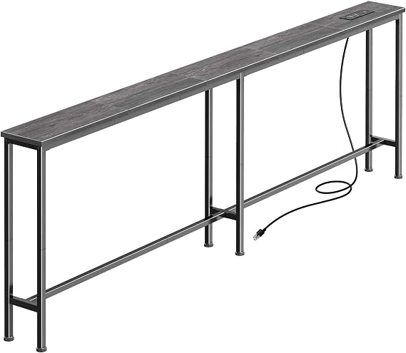 Huuger 70.8 Inch Console Table, Skinny Sofa Table with Charging Station