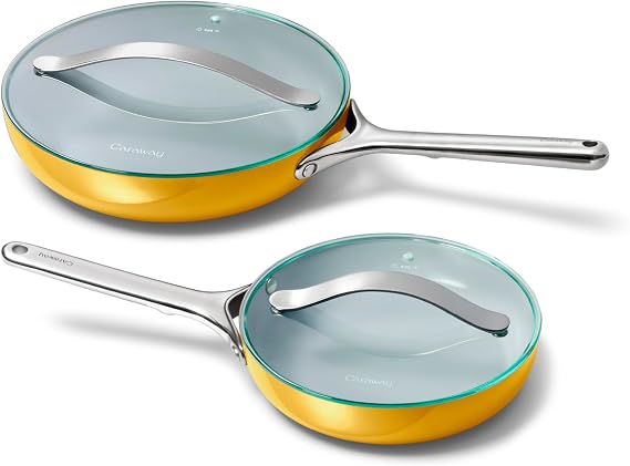 Caraway Ceramic Fry Pan Duo with Glass Lids