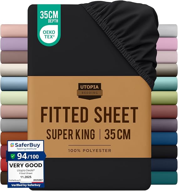 Utopia Bedding Super King Fitted Sheet, Black, Deep Pocket 35cm (14")