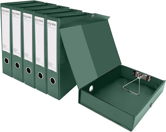 DONGLI 6 Pack Box Files A4 with Clip,65mm Spine,Archiving Boxes-Green