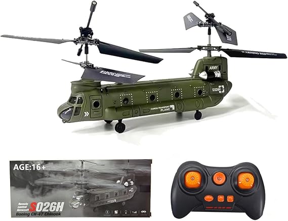 JOYARCH S026H Dual-Blade Transport RC Helicopter, 2.4G 3-Channel Gyro Stabilized Remote Control Military Aerocraft Model, Army Helicopter Toys for Kids and Military Fans