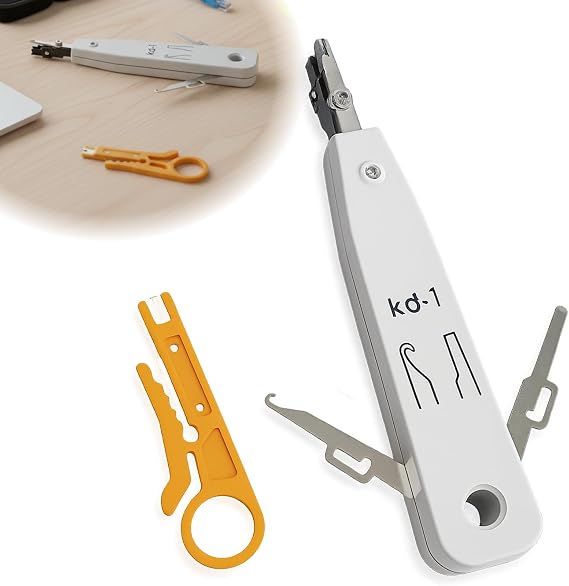 Punch Down Tool, with Impact Function and Wire Cutter, RJ45 Tool for Cat5, Cat6, Cat7, Telephone and LAN Cable Installation, IDC Network Termination with Mini Wire Stripper