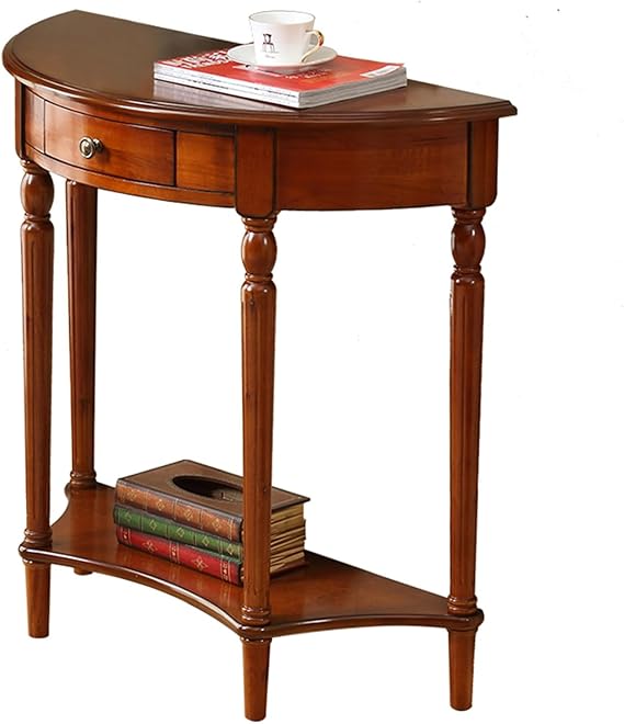 Solid Wood Half-Moon Console Table with Drawers & Shelf, 2-Tier Semi-Circle Entryway Table Side Table, Elegant Vintage Sofa Table, For Living Room Home Furniture (Cherry Wood Grain)(600x300x800mm)