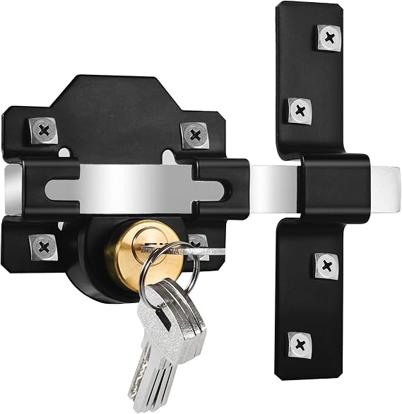 Long Throw Gate Lock, 50mm, Double Locking, Stainless Steel Rimlock for Garage Door or Wooden Gate, 5 Keys Supplied
